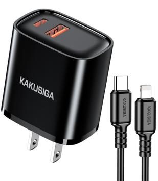 KAKUSIGA KSC-1630 PD30W+QC3.0 charger set (US) (Type-C to Lightning)