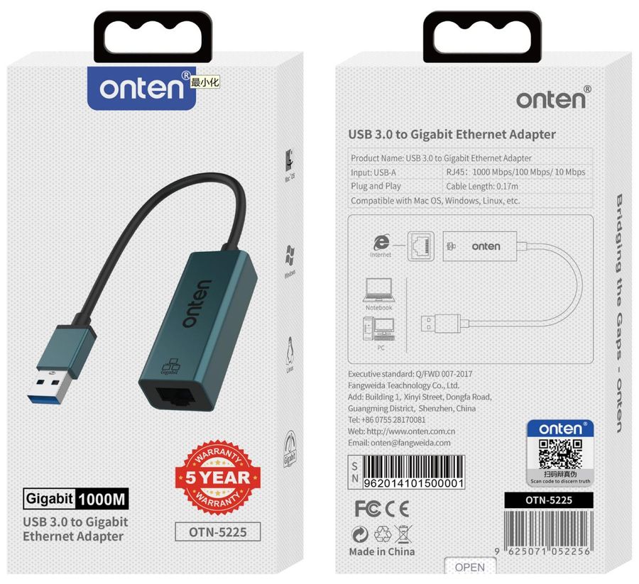ONTEN OTN-5225 USB 3.0 to Gigabit Ethernet Adapter