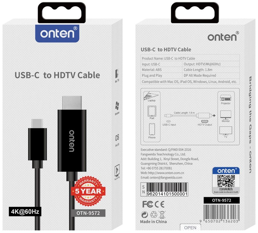 ONTEN OTN-9572 USB-C to HDTV Cable