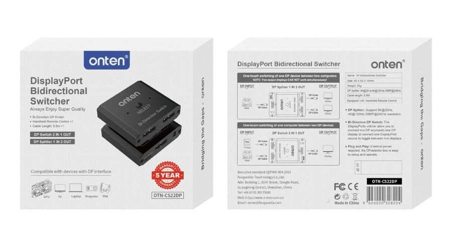 ONTEN OTN-CS22DP DP 1.4 Bidirectional Switcher 8K@30Hz