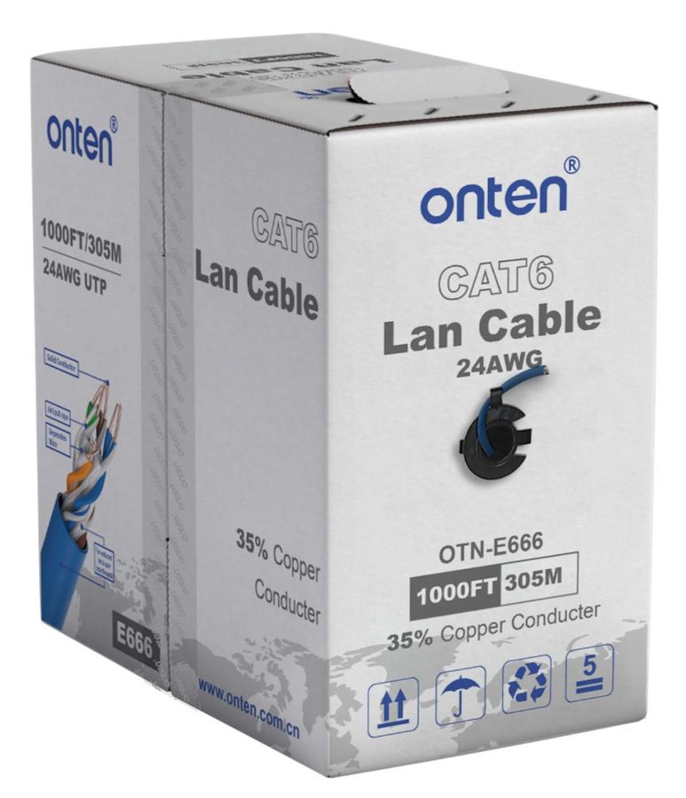 ONTEN OTN-E666 35% Copper Core Wire Copper-Clad Aluminum (CCA) CAT6 LAN Cable 24AWG (1*0.50CCA)4 Pairs 70