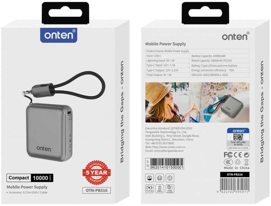 ONTEN OTN-PB316 Power Bank Capacity 10000mAh