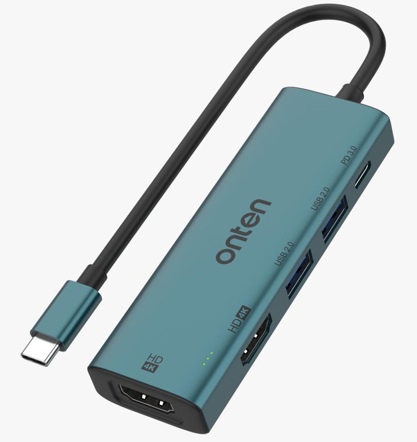 ONTEN OTN-UC126 5-in-1 Type-C Multi-function dock station to Dual HDMI adapter with PD 3.0 Charger support: MST and SST