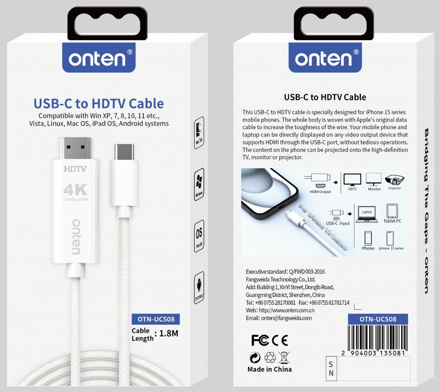 ONTEN OTN-UC508 USB-C to HDTV Cable