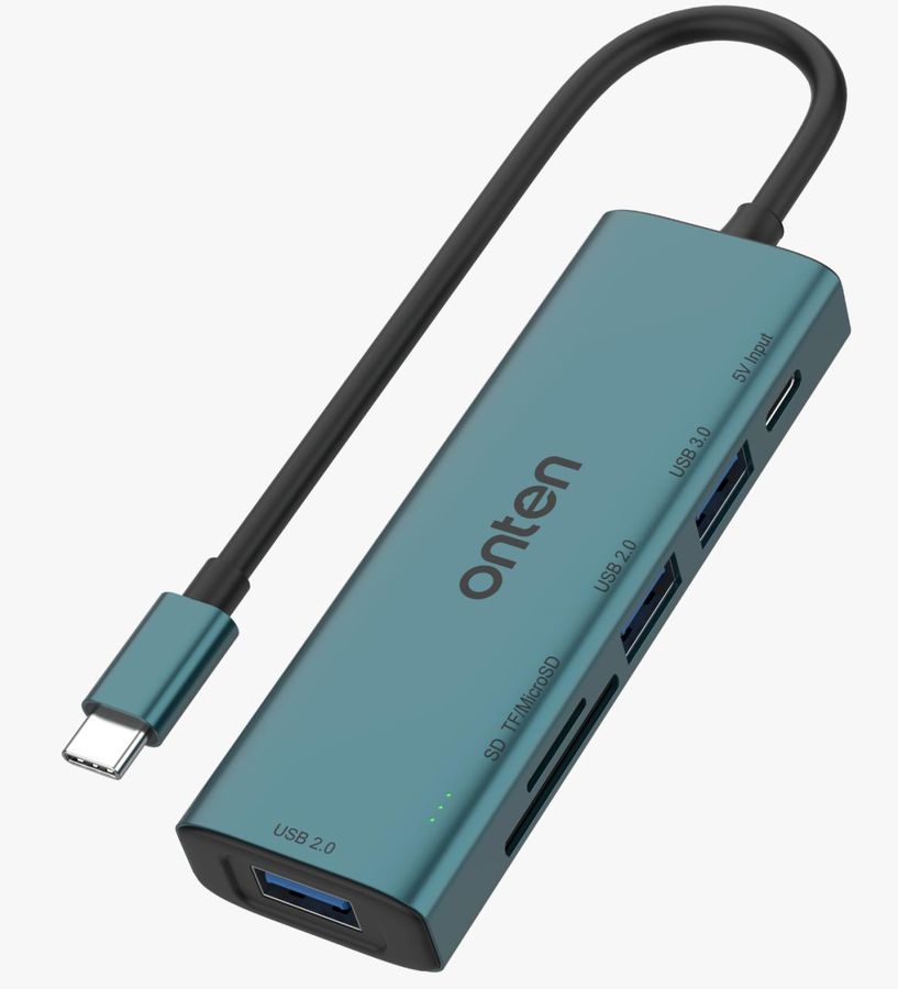 ONTEN OTN-UC120 6-in-1 USB-C to SD/TF Card Reader with 3-Port USB Hub (USB 3.0+USB 2.0*2) USB-C to SD/TF