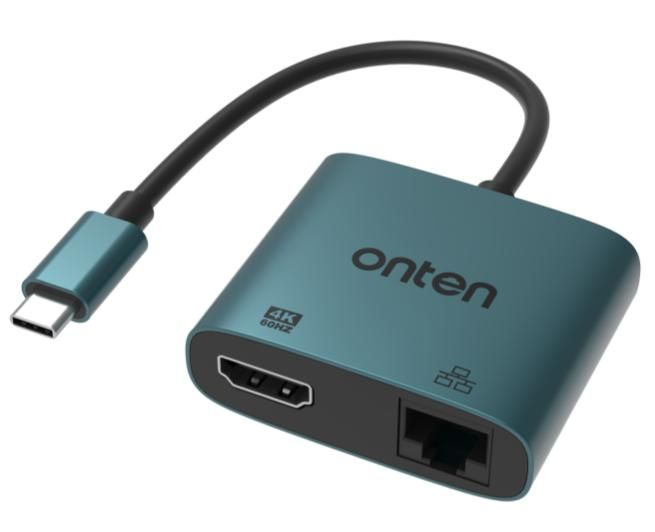 ONTEN OTN-UC288 2-in-1 USB-C to HDMI HD Video Adapter with RJ45(100M) USB-C